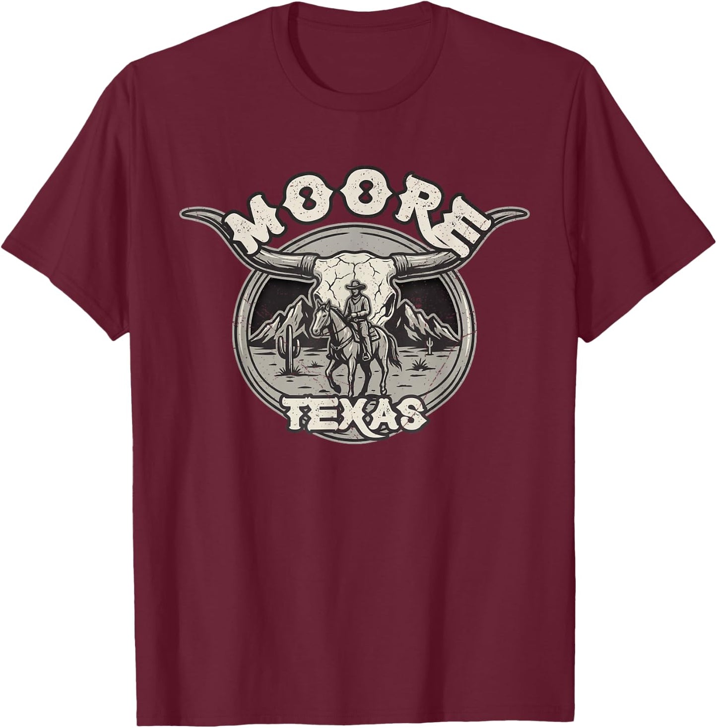 Moore Texas Western Frontier Rodeo Country Style T-Shirt - T-Shirt | Maroon
