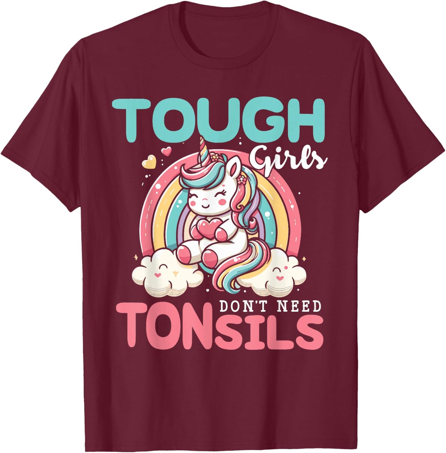 Tonsil Surgery Recovery Shirt Girls Unicorn Tonsil Removal T-Shirt - T-Shirt | Maroon