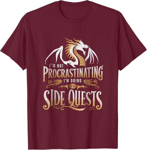 Epic Gamer Fantasy Adventure Apparel I'm Not Procrastinating I'm Doing Side Quests Dragon , Small, Black