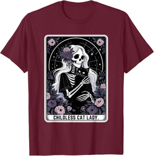 Childless Cat Lady Cute Gothic Skeleton Tarot Card Women T-Shirt - T-Shirt | Maroon