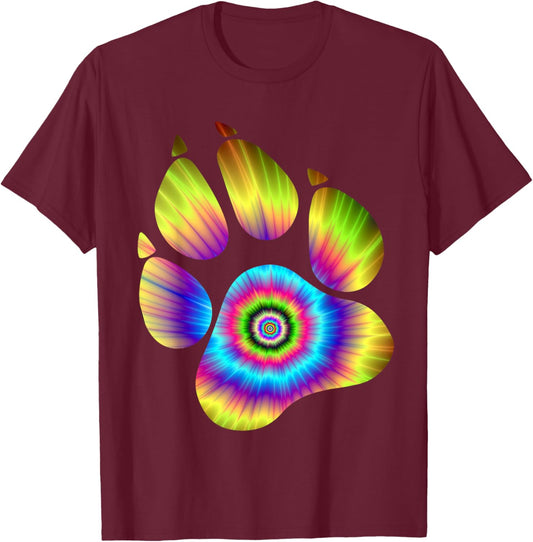 Tie Dye Animal Shirt Cat Dog Paw Print Shirt For Pet Lover Women Girls Kids T-Shirt - T-Shirt | Maroon