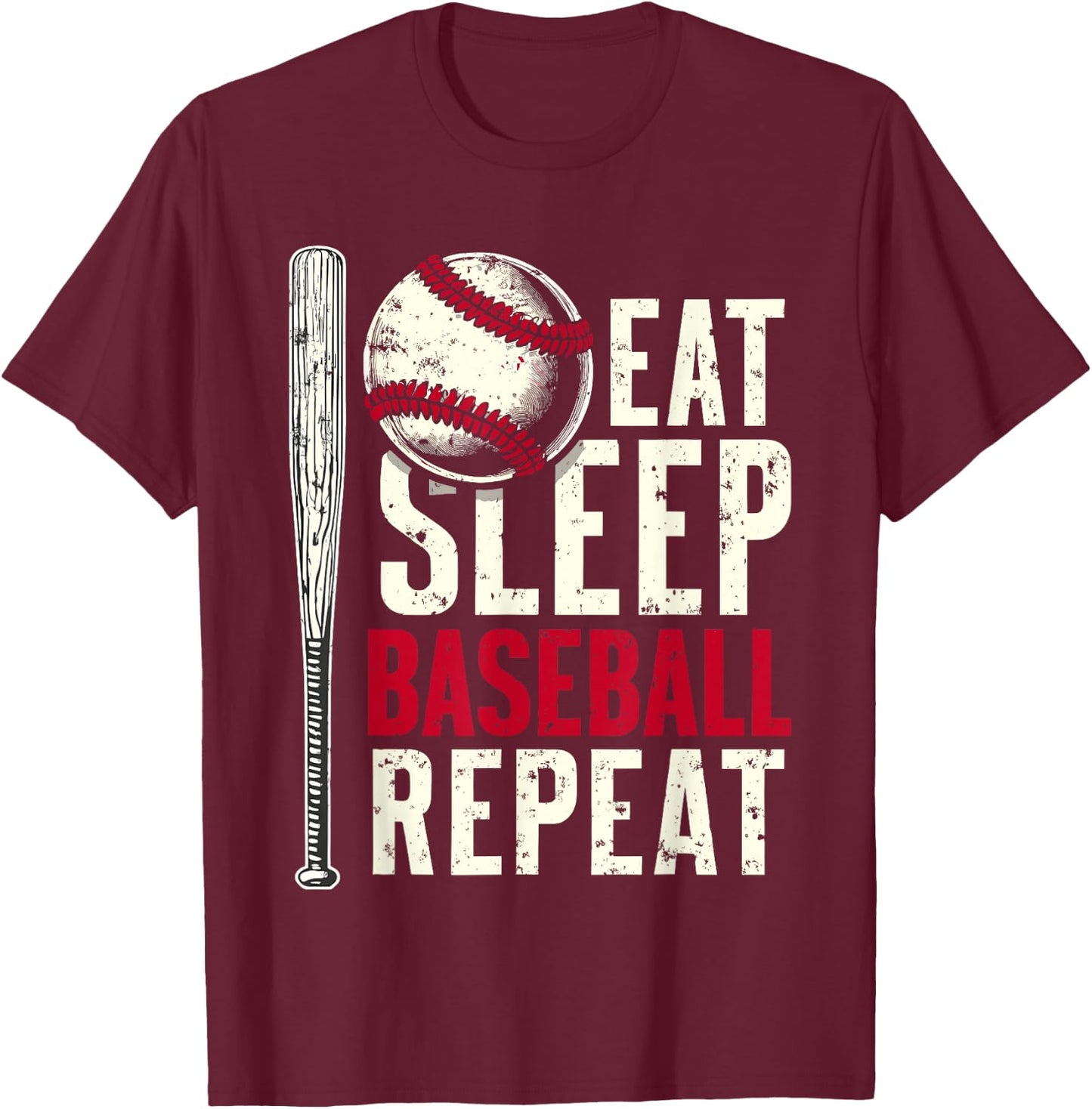 Eat Sleep Baseball Repeat Funny Baseball Player T-Shirt - T-Shirt | Maroon