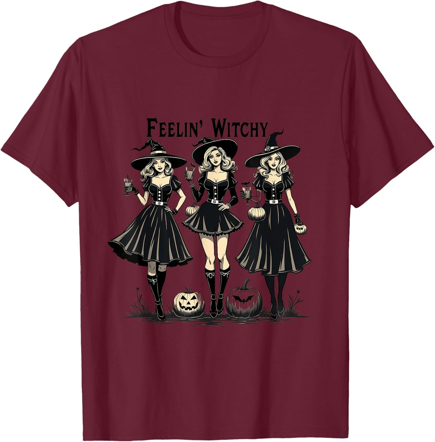 Feelin' Witchy Halloween Women T-Shirt - T-Shirt | Maroon