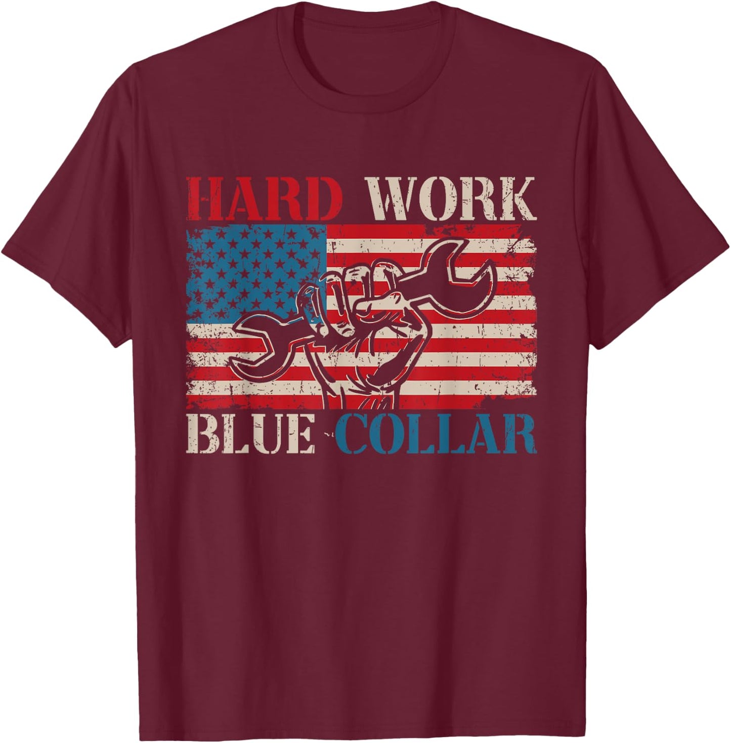 American Roughneck Mechanic Blue Collar Worker T-Shirt - T-Shirt | Maroon