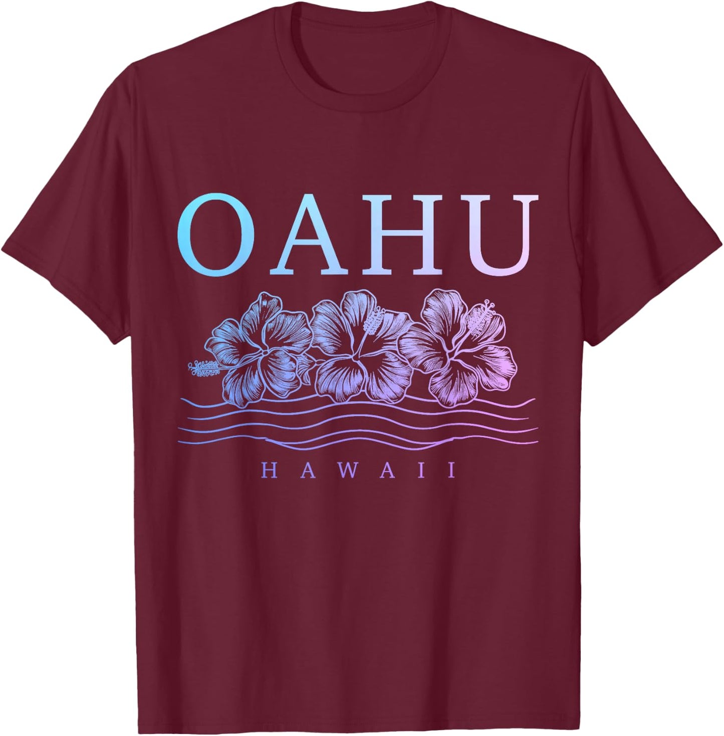 Oahu Hawaii Hawaiian Hibiscus Flowers Surfer Souvenir T-Shirt - T-Shirt | Maroon