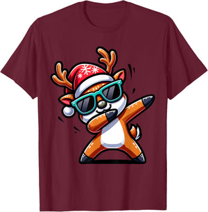 Christmas Reindeer Boys Dabbing Reindeer Santa Xmas Funny T-Shirt - T-Shirt | Maroon
