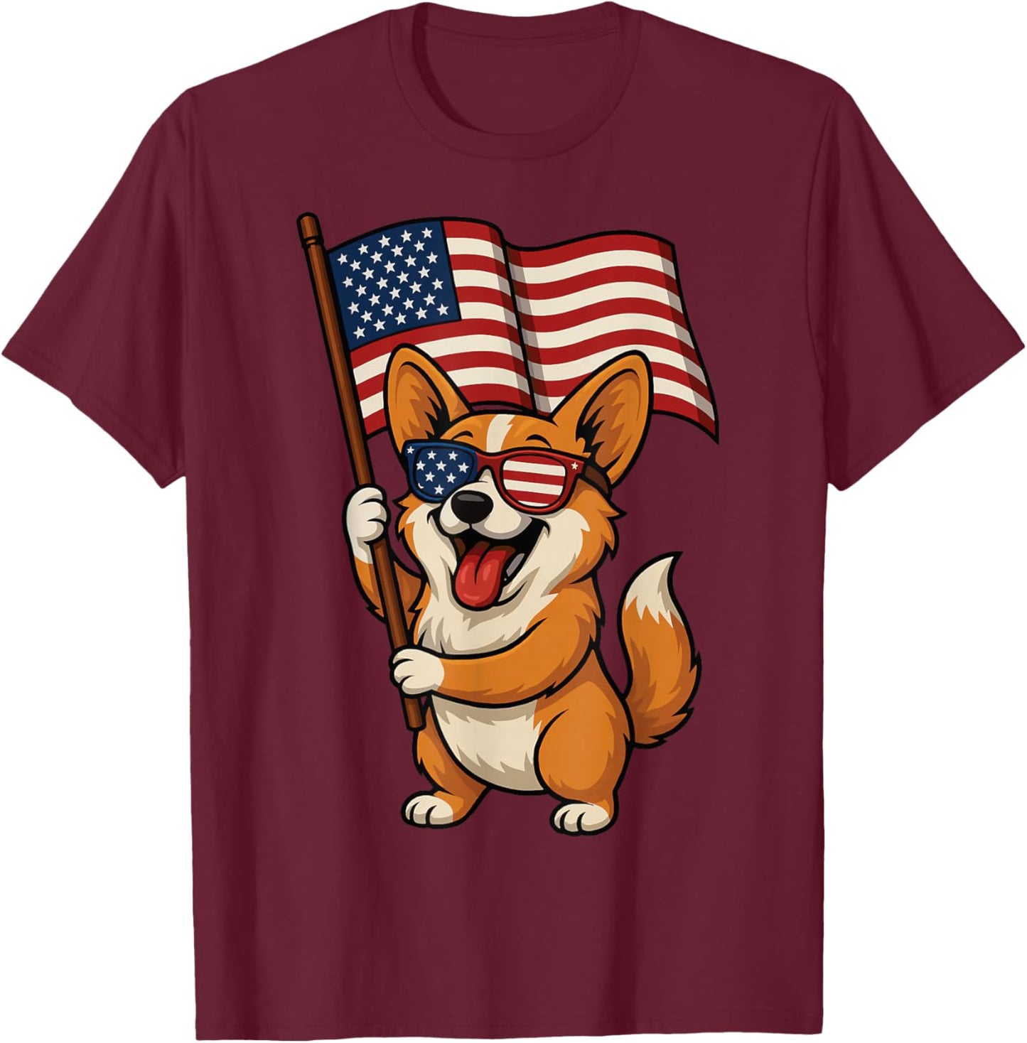 Corgi USA Flag 4th Of July T-Shirt - T-Shirt | Maroon
