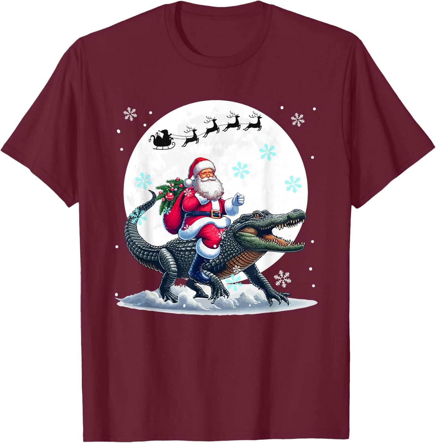 Santa Riding Alligator Christmas Moon Matching Kids Toddler T-Shirt - T-Shirt | Maroon