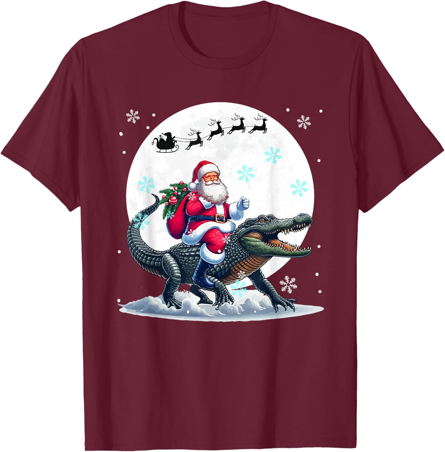 Santa Riding Alligator Christmas Moon Matching Kids Toddler T-Shirt - T-Shirt | Maroon