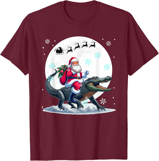 Santa Riding Alligator Christmas Moon Matching Kids Toddler T-Shirt - T-Shirt | Maroon