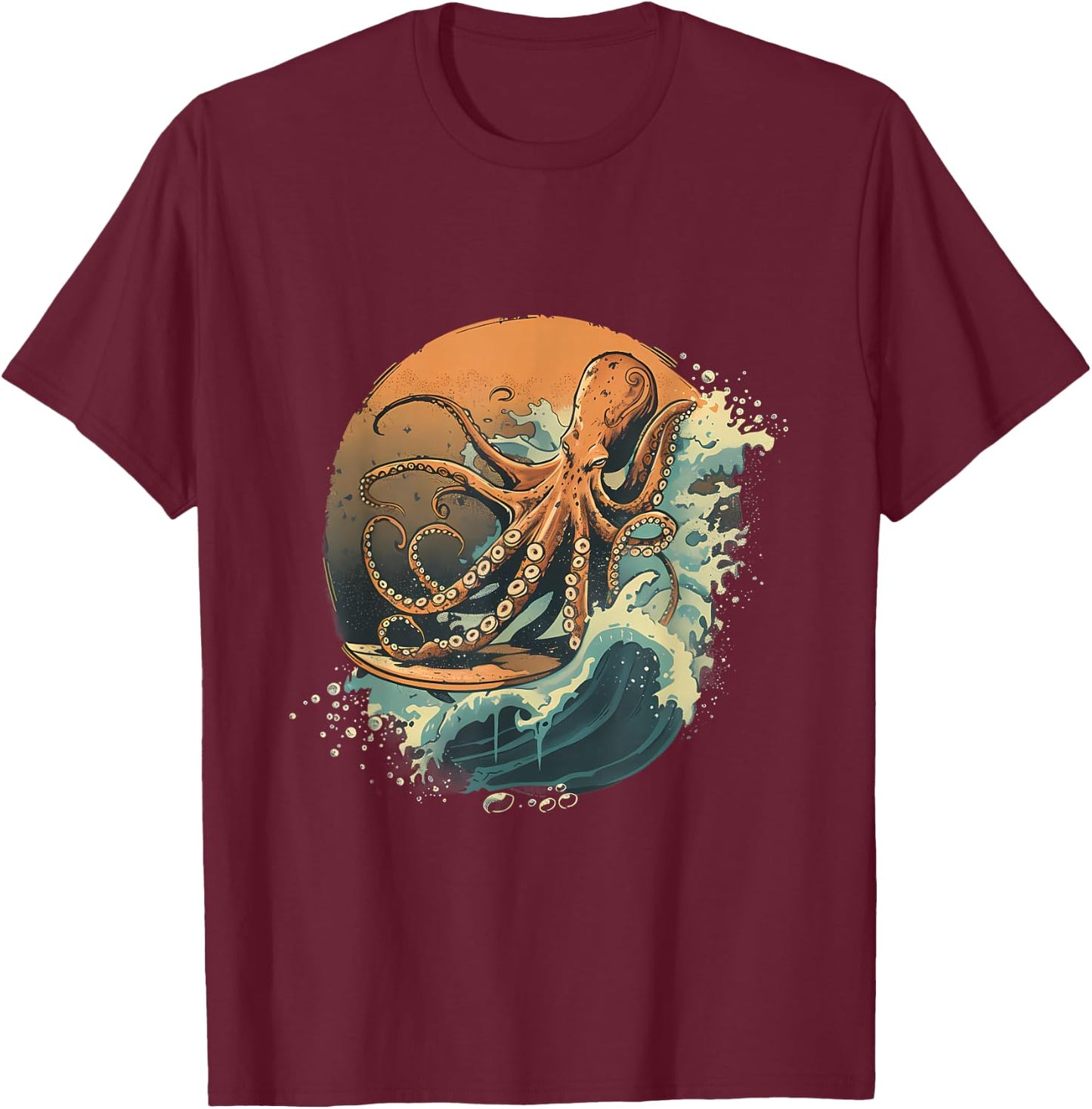 Cthulhu Ocean Sea Animal Octopus Lover Surfing Sea Monster T-Shirt - T-Shirt | Maroon