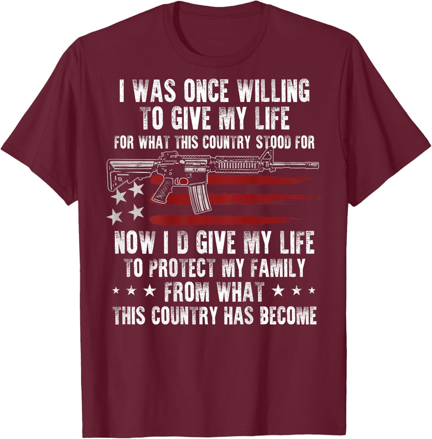 Funny Vintage USA American AR-15 Gun Flag Men Women on back T-Shirt - T-Shirt | Maroon