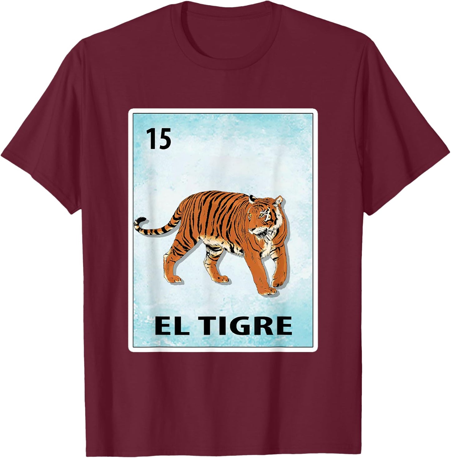 El Tigre Mexican Tiger Cards T-Shirt - T-Shirt | Maroon
