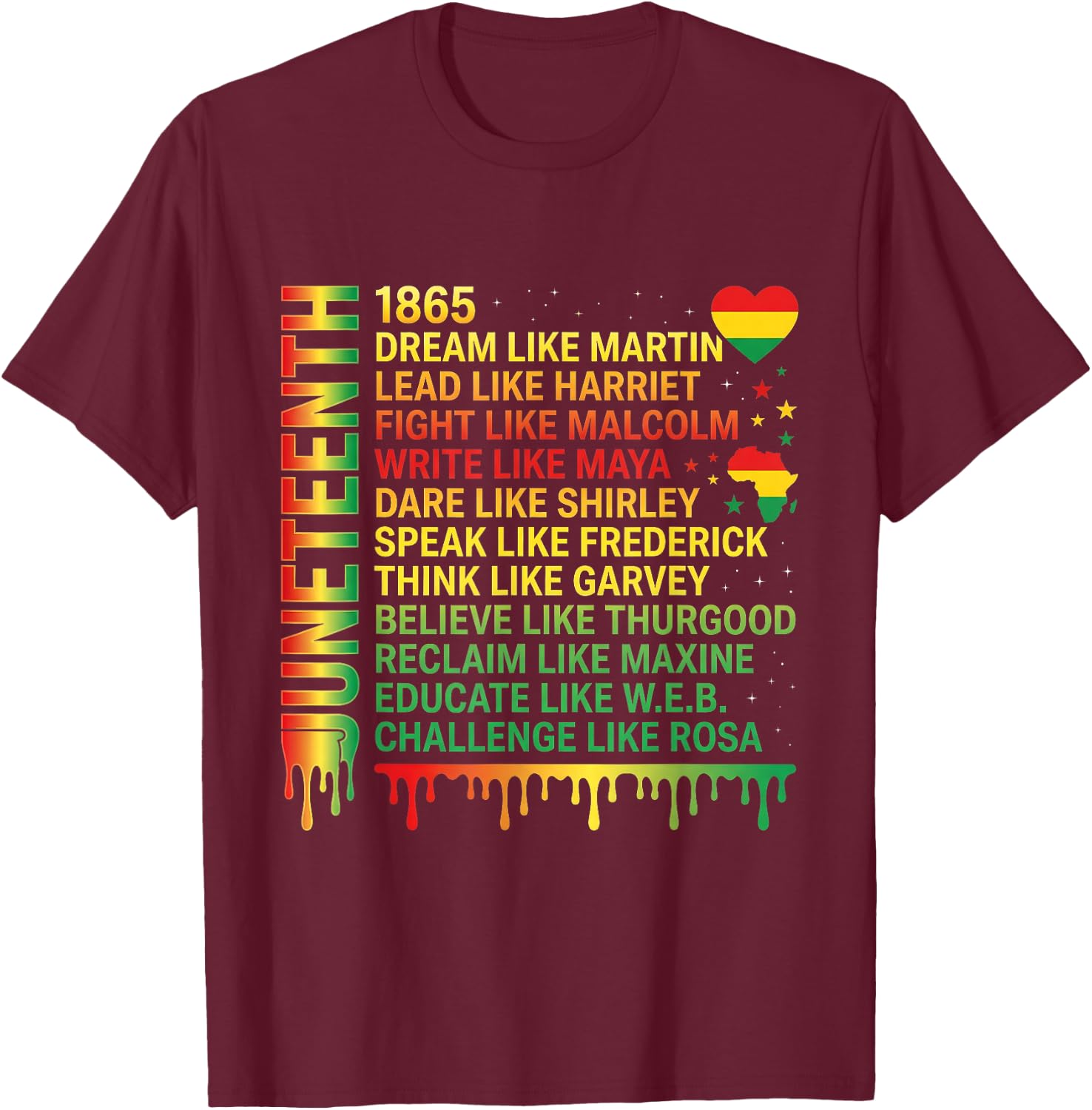 Juneteenth Dream Like Martin Black History Leaders Art T-Shirt - T-Shirt | Maroon