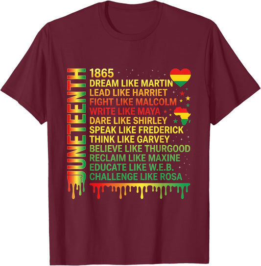 Juneteenth Dream Like Martin Black History Leaders Art T-Shirt - T-Shirt | Maroon