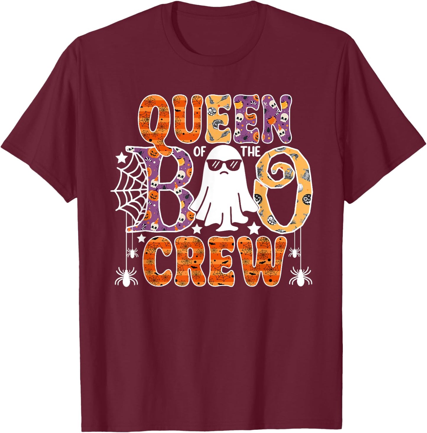 Queen Of The Boo Crew Funny Halloween Family Matching T-Shirt - T-Shirt | Maroon