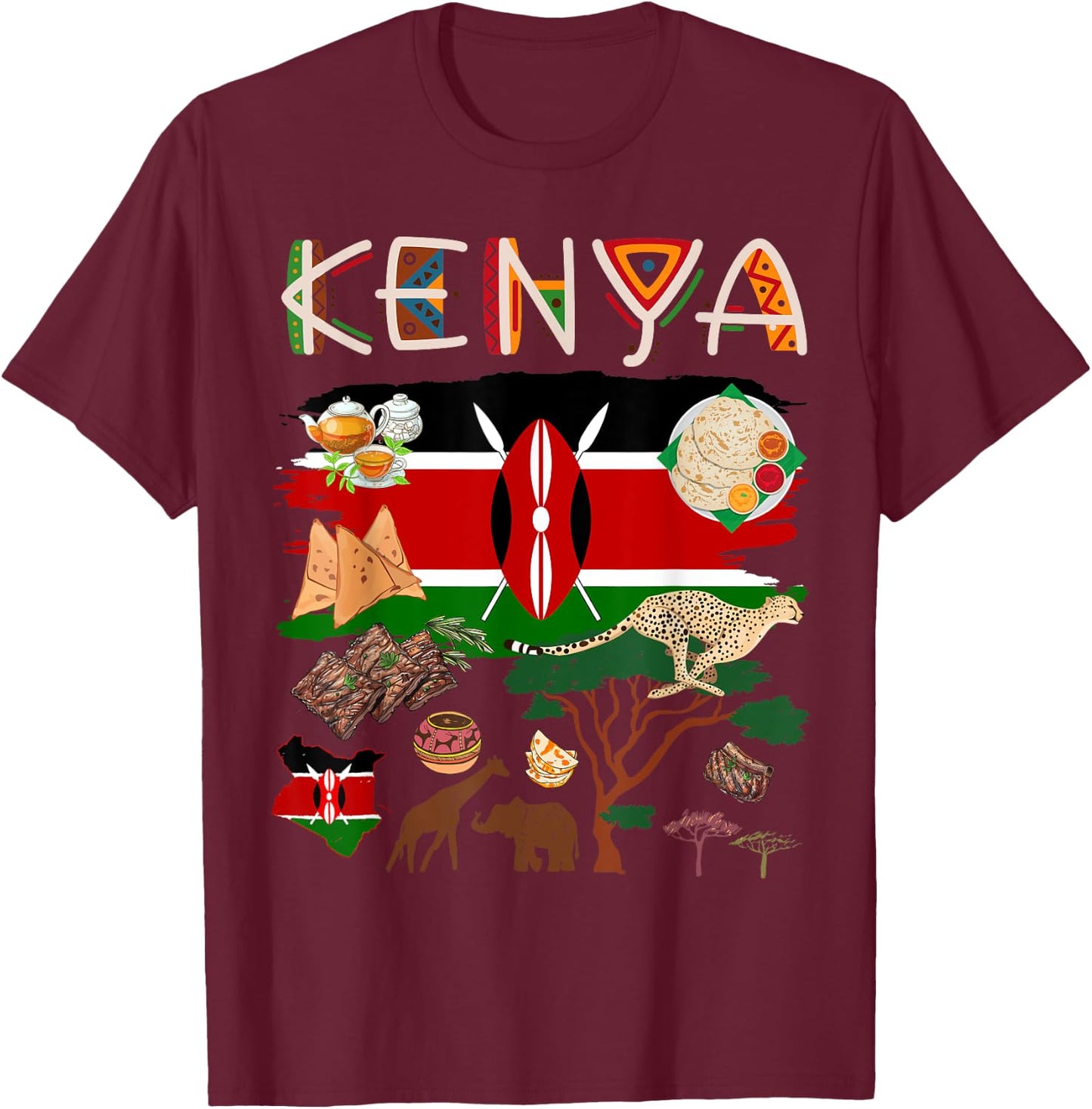 Kenya Flag Outfit Idea For Kids Kenya Food & Kenyan Flag T-Shirt - T-Shirt | Maroon