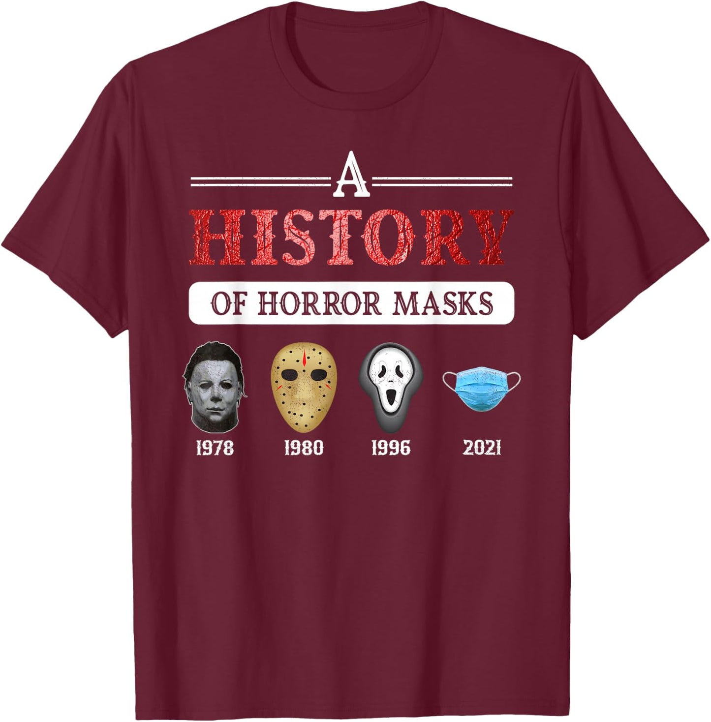 True Crime & Serial Killer A History Of Horror Masks T-Shirt - T-Shirt | Maroon