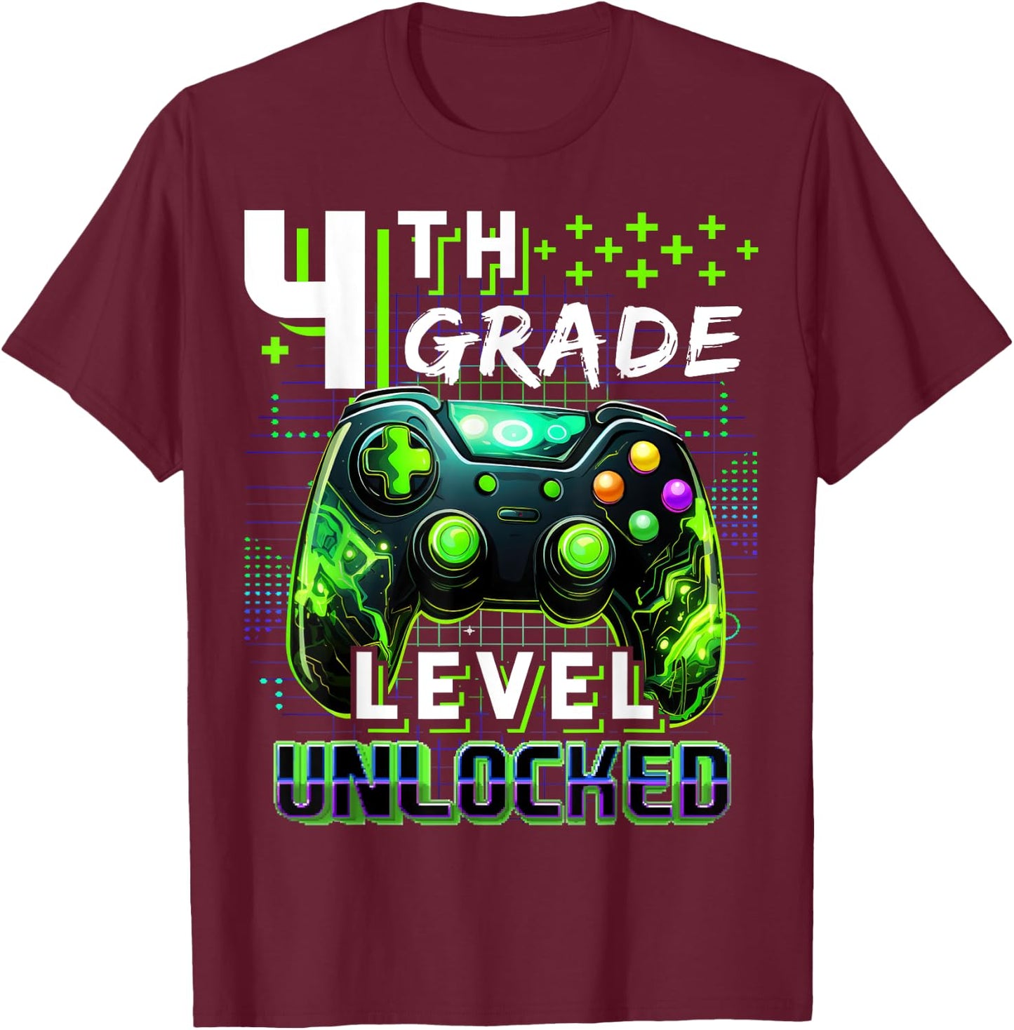 Back to School 4th Grade Boys Gamer First Day School Level T-Shirt - T-Shirt | Maroon