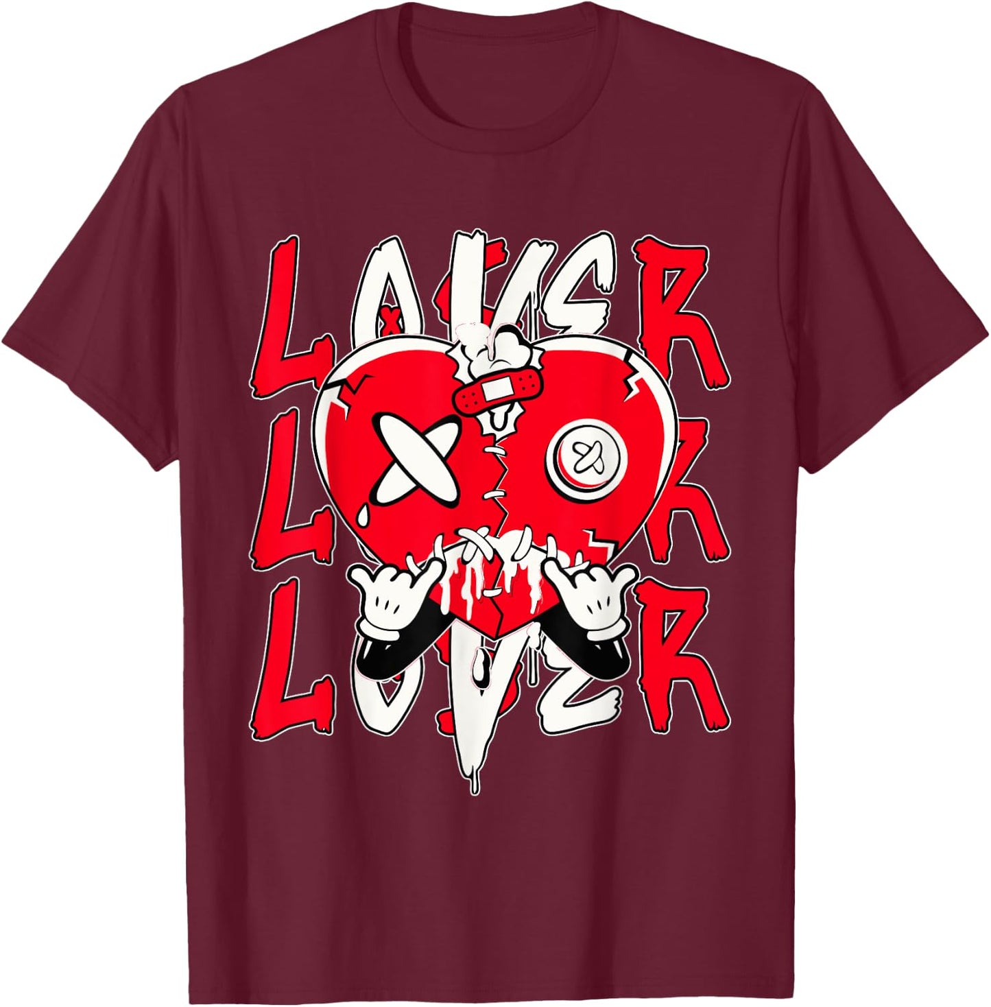 Red Loser Lover Drip Heart Matching Women T-Shirt - T-Shirt | Maroon