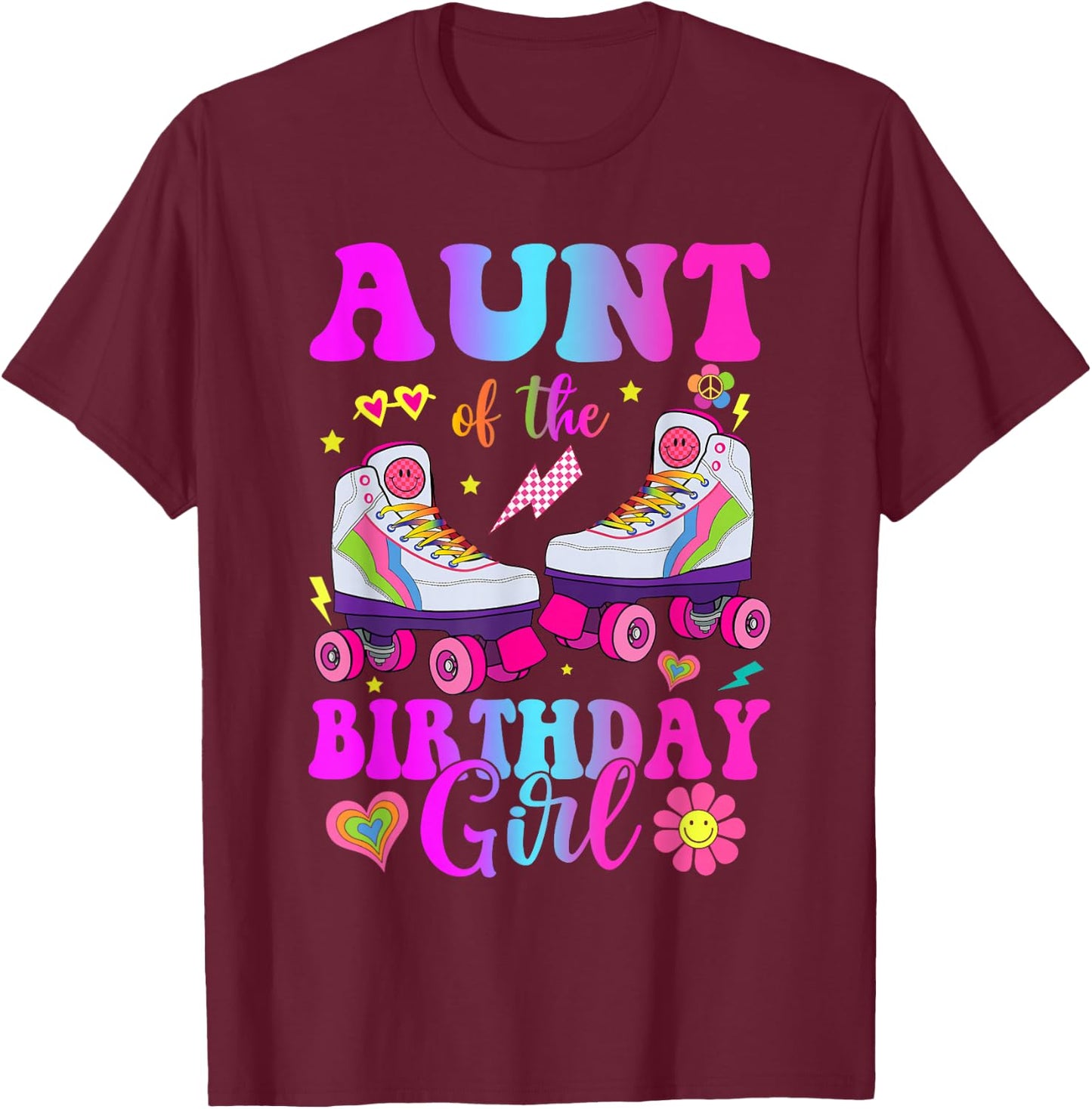 Let's Roll Aunt of the Birthday girl Roller Skate Birthday T-Shirt - T-Shirt | Maroon