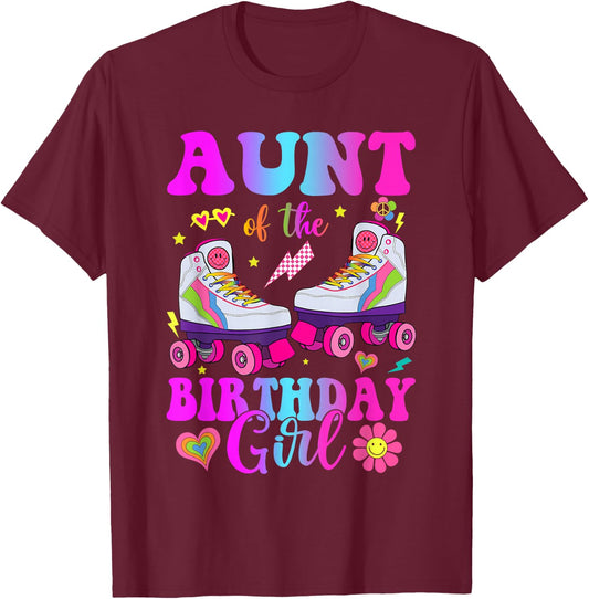Let's Roll Aunt of the Birthday girl Roller Skate Birthday T-Shirt - T-Shirt | Maroon