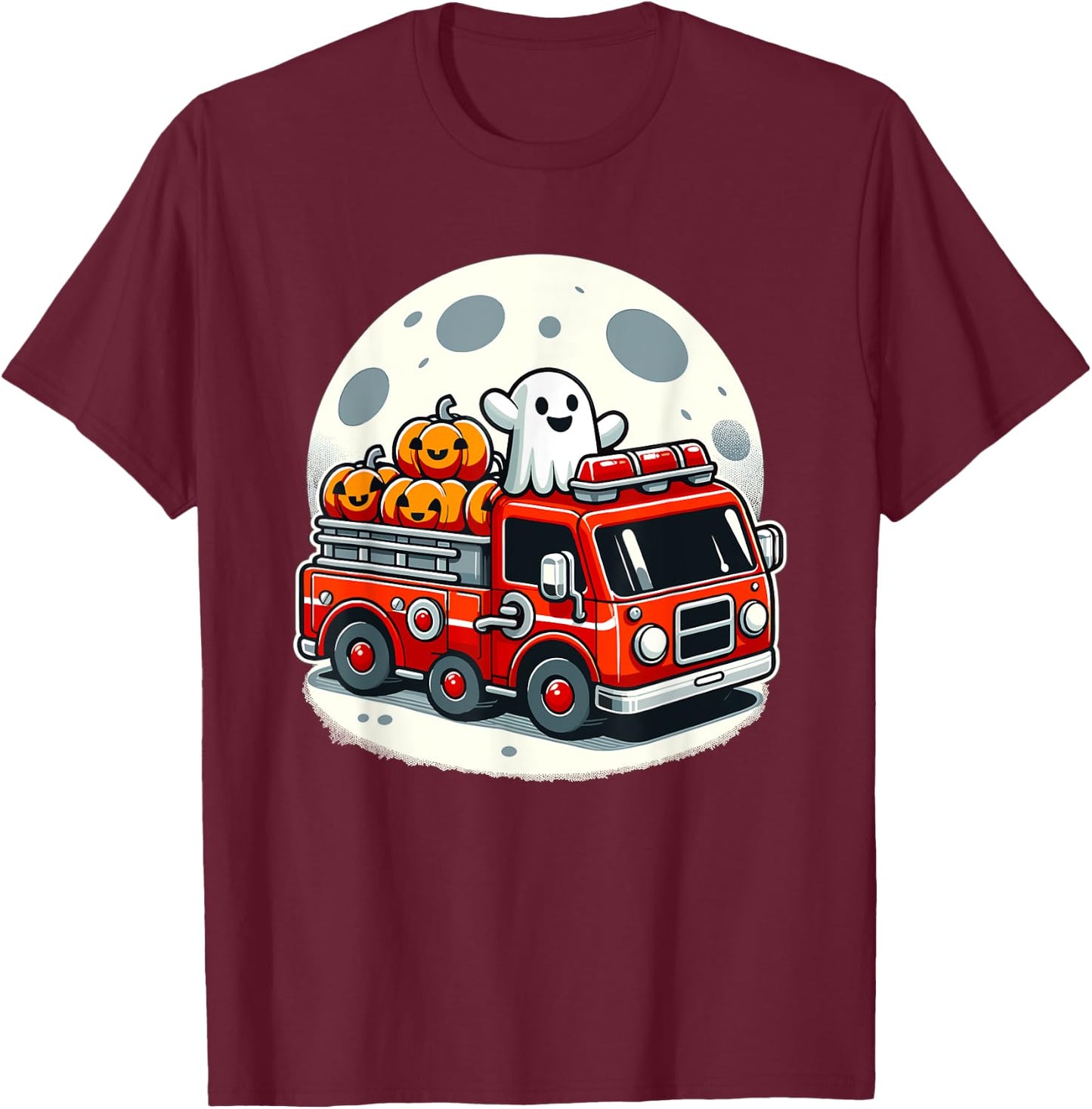 Halloween Ghost Firetruck Funny Pumpkins For Kids T-Shirt - T-Shirt | Maroon