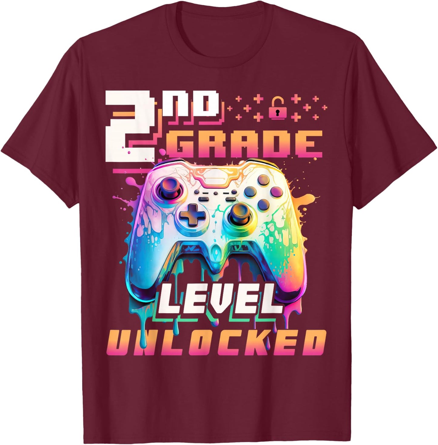Back to School 2nd Grade Boys Gamer First Day School Level T-Shirt - T-Shirt | Maroon