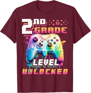 Back to School 2nd Grade Boys Gamer First Day School Level T-Shirt - T-Shirt | Maroon