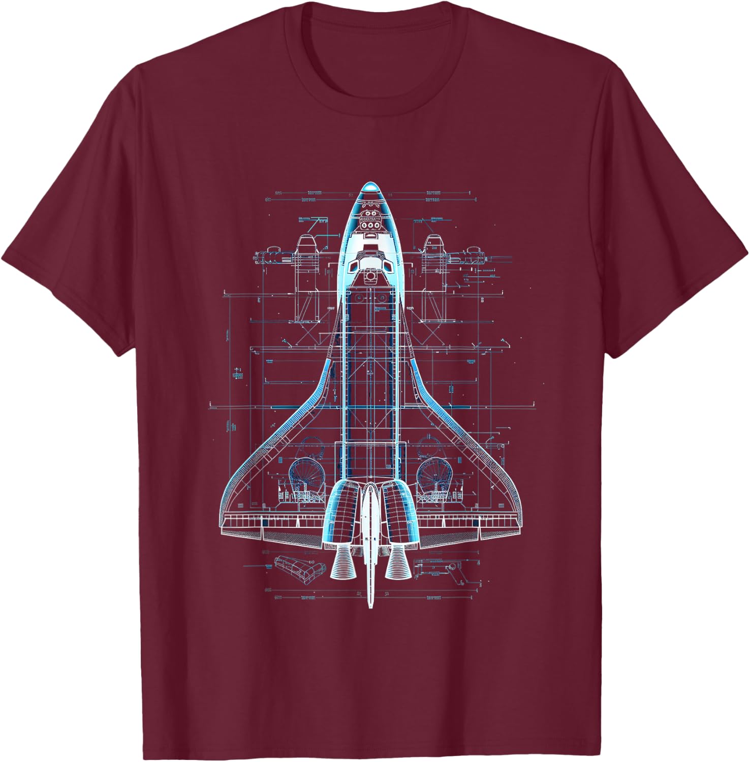 Space Shuttle Blueprint T-Shirt - T-Shirt | Maroon