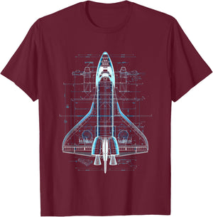 Space Shuttle Blueprint T-Shirt - T-Shirt | Maroon