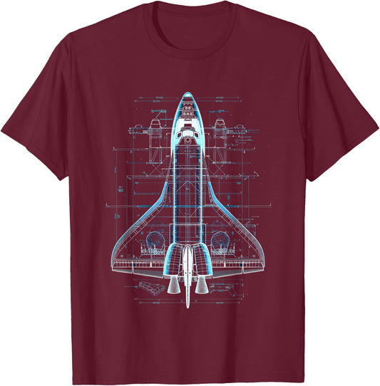 Space Shuttle Blueprint T-Shirt - T-Shirt | Maroon
