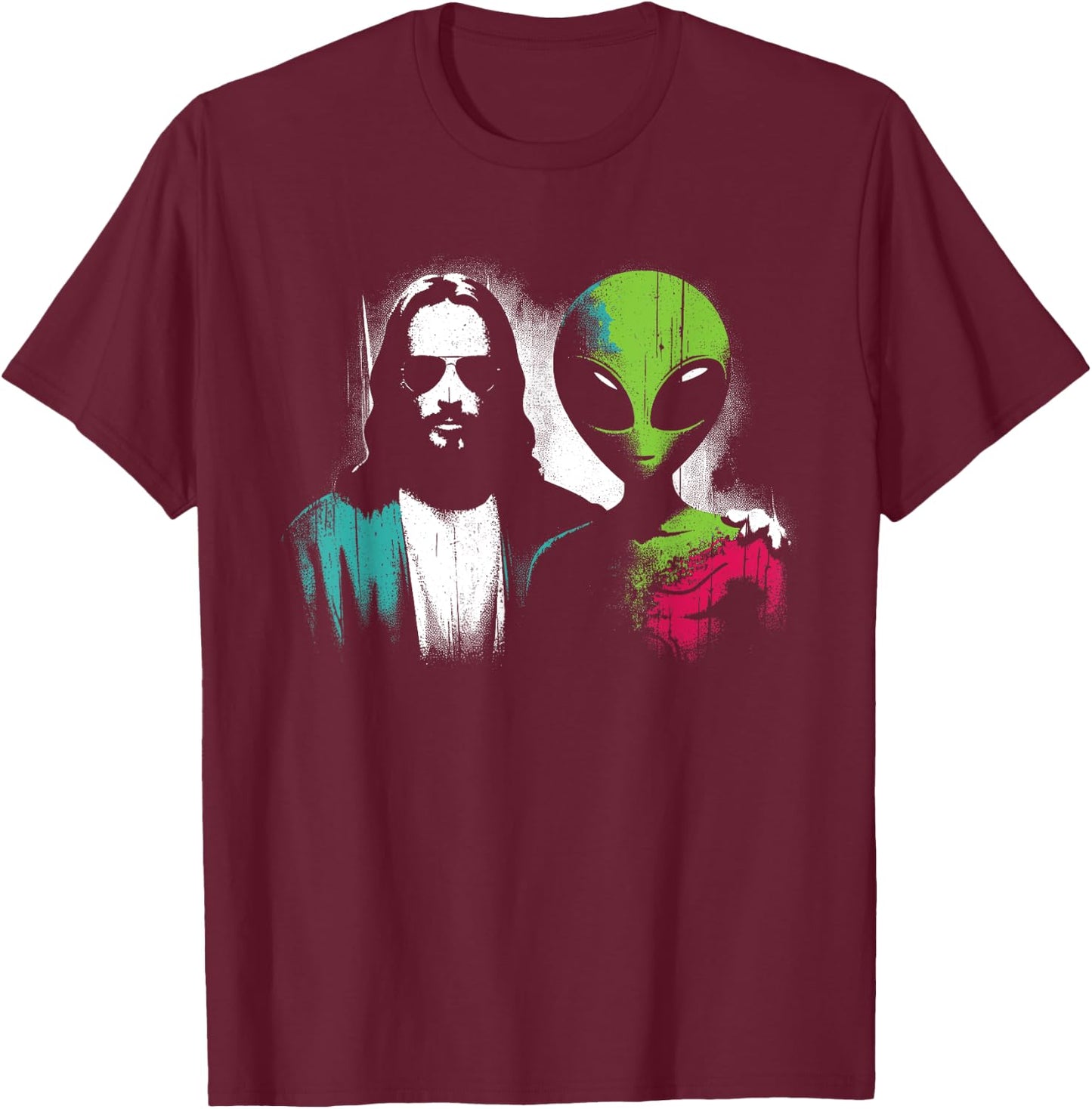 Jesus Alien Friends - Funny Christian Religious Alien UFO T-Shirt - T-Shirt | Maroon
