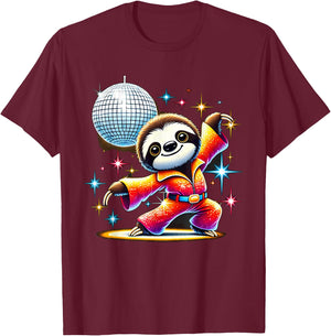 Aesthetic Sloth Disco T-Shirt - T-Shirt | Maroon