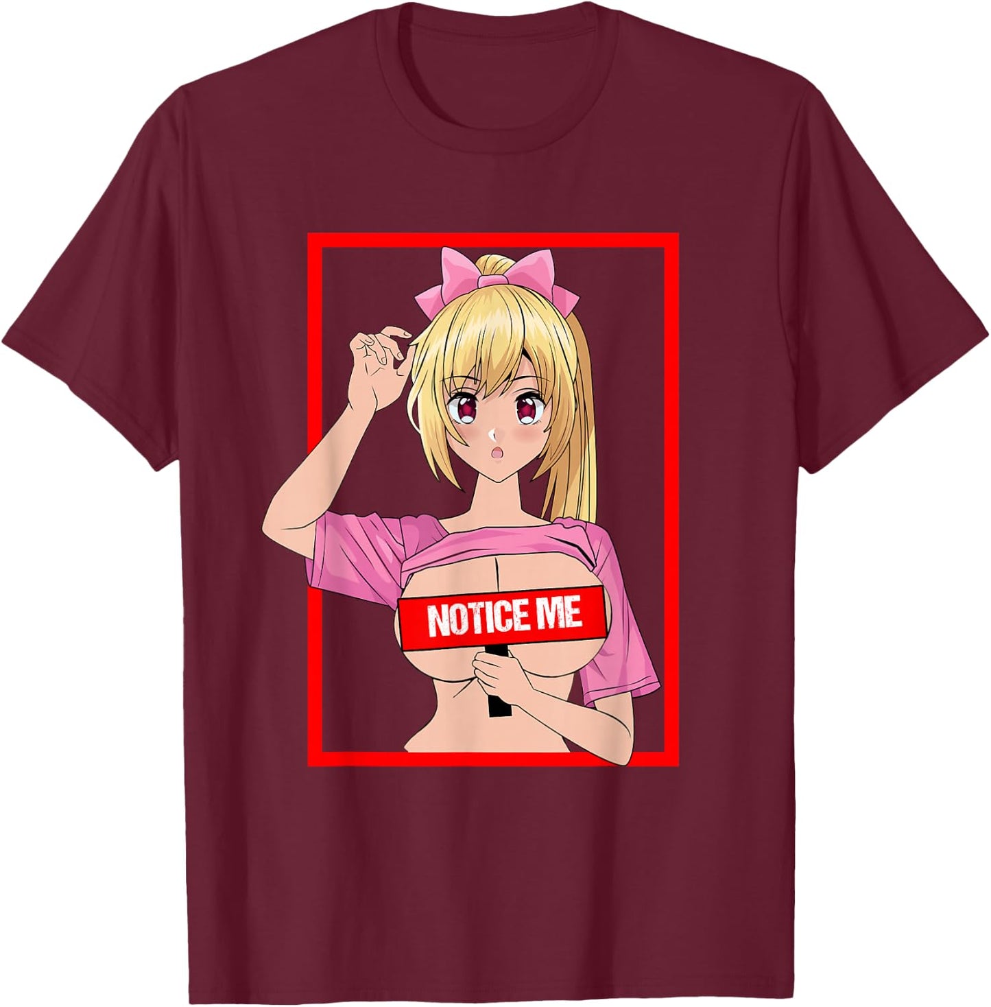 Sexy Big Breasts Cartoon Girl me Noticed Japan Anime T-Shirt - T-Shirt | Maroon