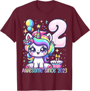 Unicorn 2nd Birthday 2 Year Old Unicorn Party Girls Outfit T-Shirt - T-Shirt | Maroon