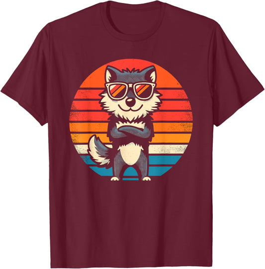 Cool Retro Wolf in Sunglasses 70s 80s 90s Novelty Funny Wolf T-Shirt - T-Shirt | Maroon