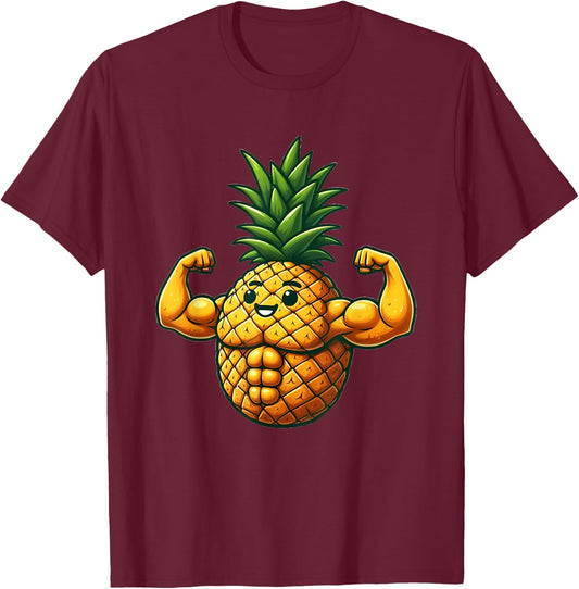 Funny Muscular Pineapple with Abs T-Shirt - T-Shirt | Maroon