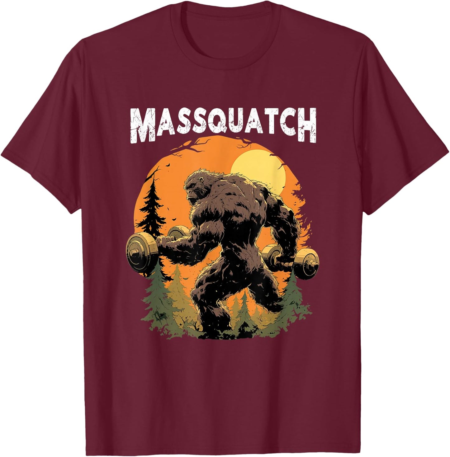 Hairy Animal Workout Merch Bigfoot Massquatch Funny Sasquatch Workout Gym Weightlifter T-Shirt - T-Shirt | Maroon