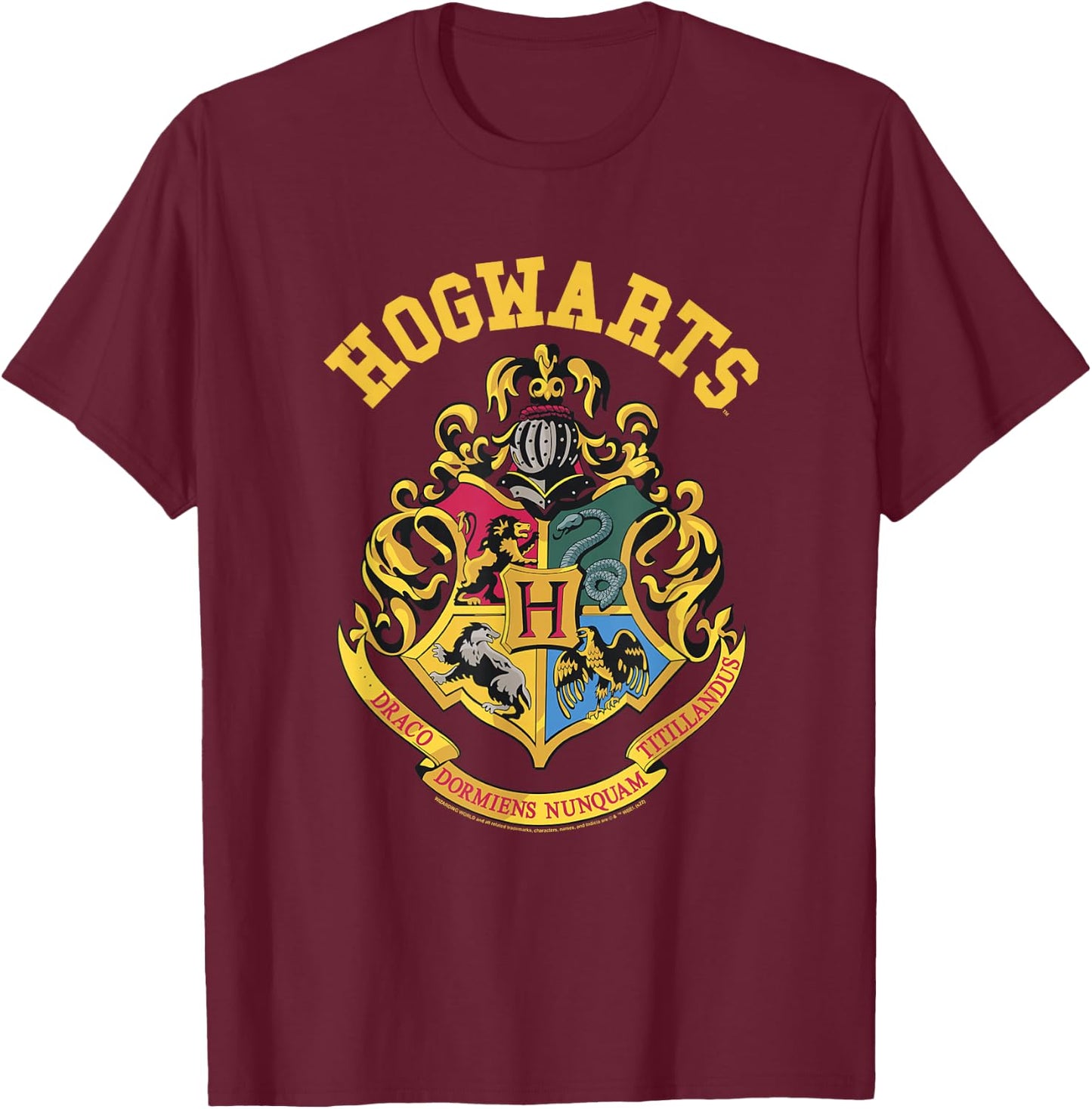 Popfunk Harry Potter Hogwarts Logo - Men's -Adults Black Small Classic Fit Short Sleeve Cotton 65% Polyester 35% T-Shirt - T-Shirt | Maroon