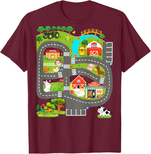 Kids Play Cars on Dad's Back Farm Animals Father's Day Race T-Shirt - T-Shirt | Maroon