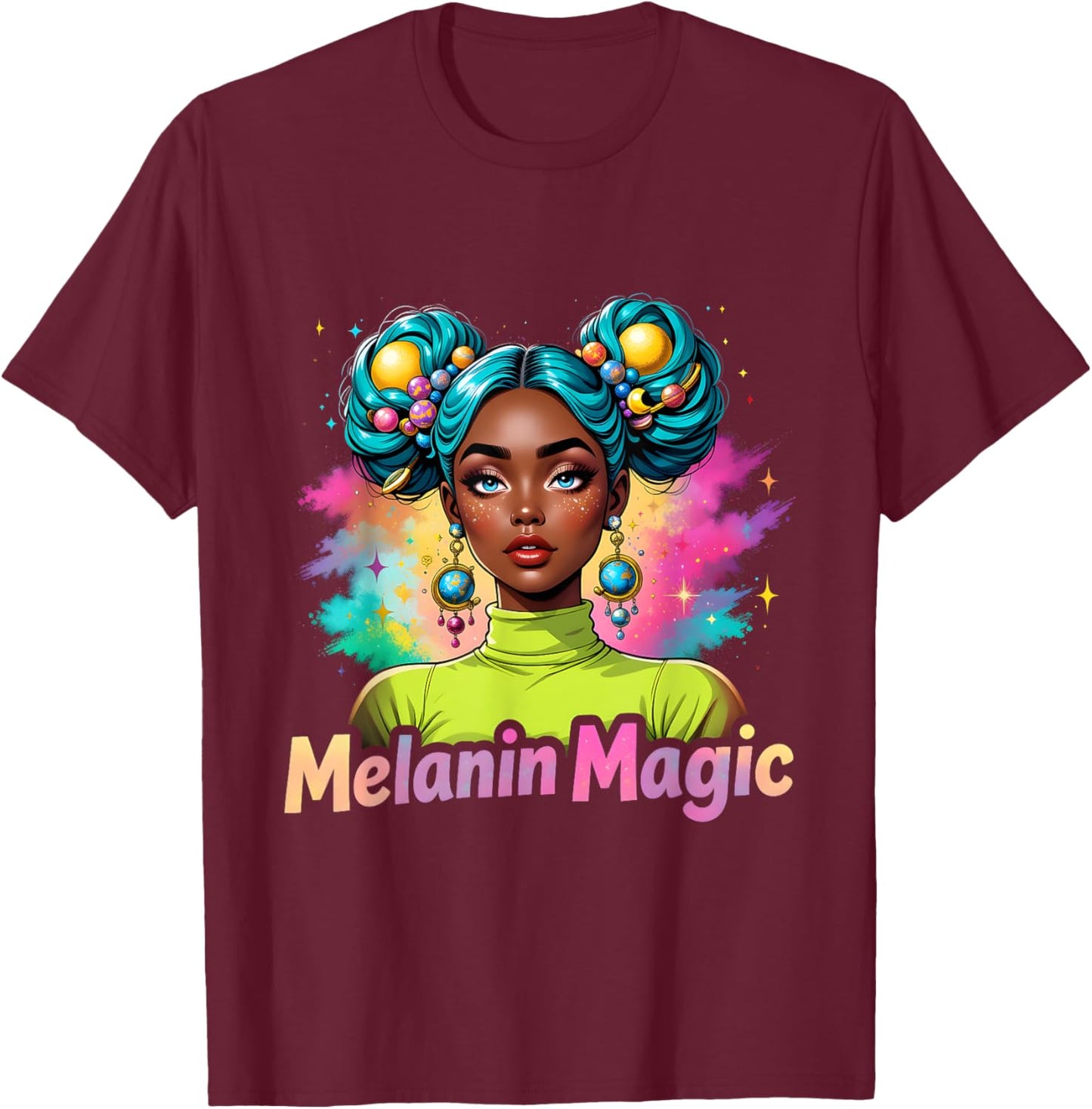 Retro Melanin Magic Colorful Empowerment Black Woman Design T-Shirt - T-Shirt | Maroon