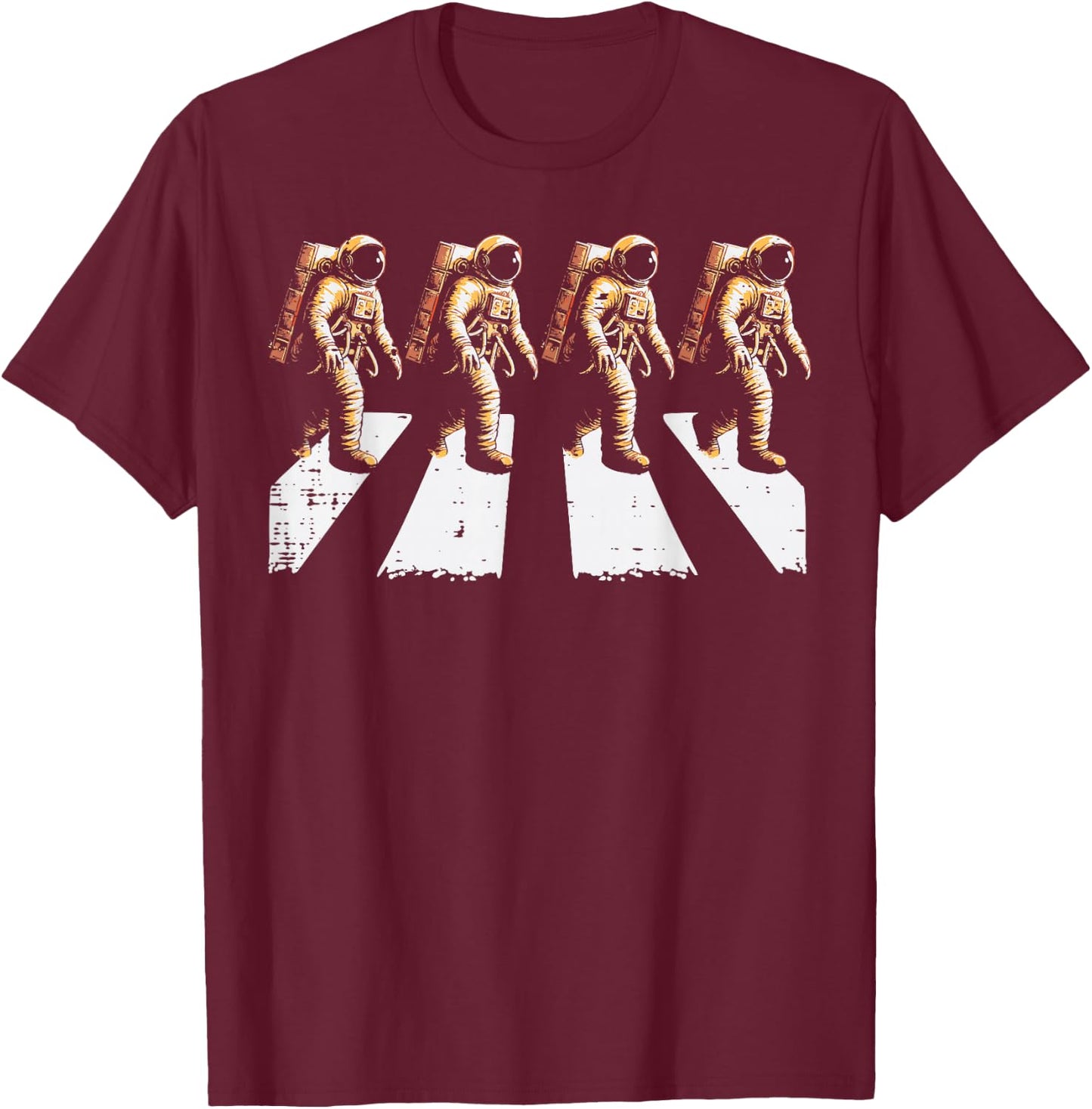 Astronaut Crossing Road Funny Space Crosswalk Men Women Kids T-Shirt - T-Shirt | Maroon