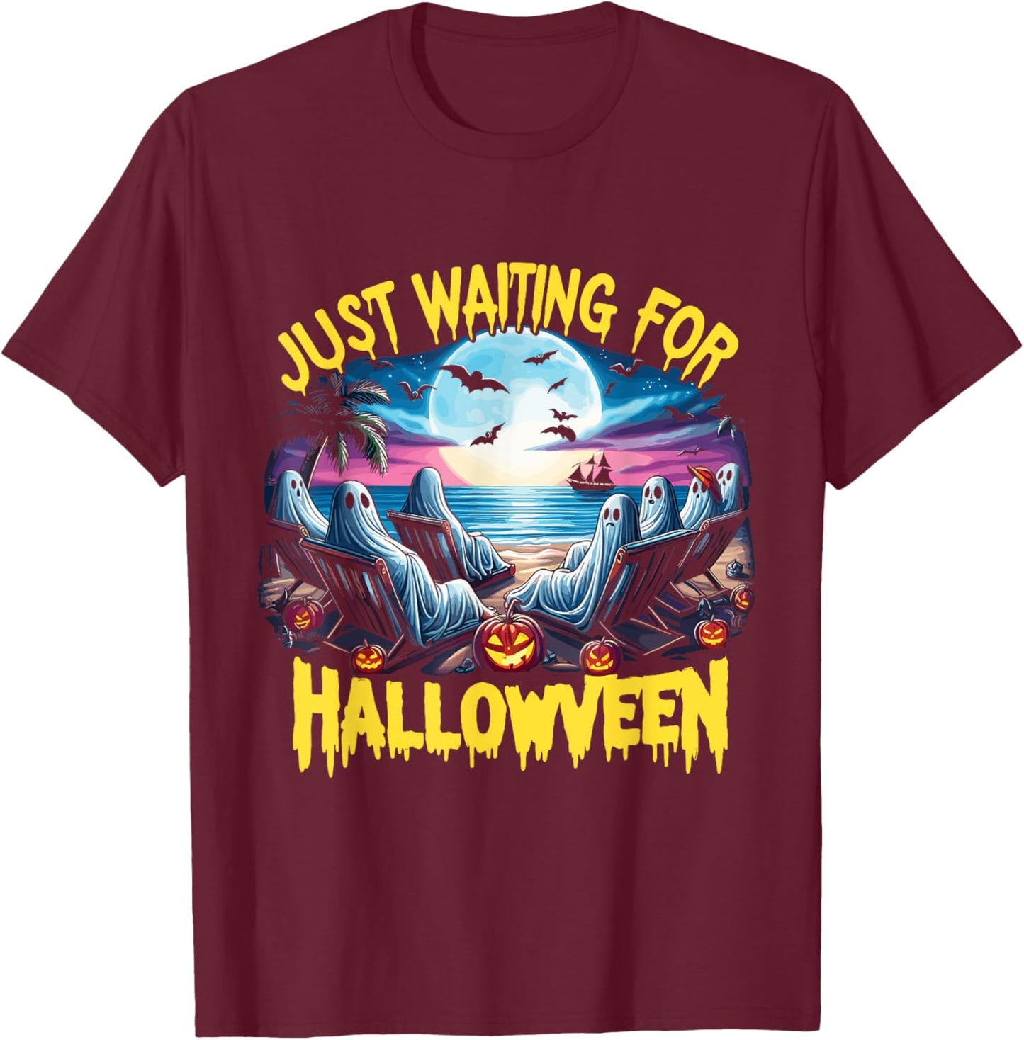 Summerween Beach Spooky Vibe Just Waiting For Halloween T-Shirt - T-Shirt | Maroon