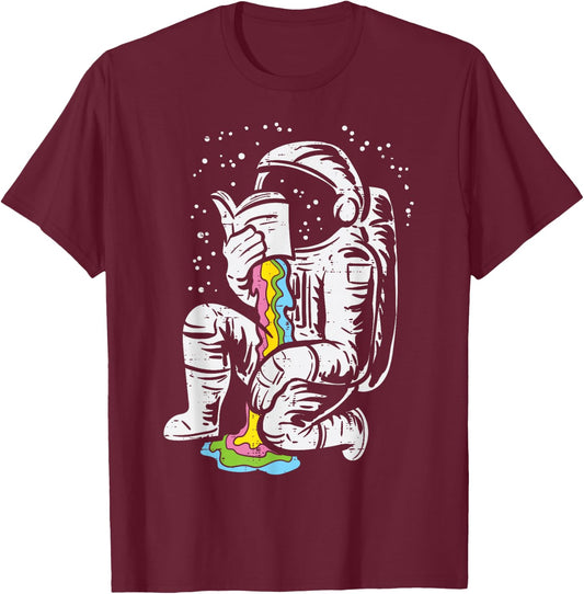 Astronaut Reading Book Space Galaxy Bookworm Men Women Kids T-Shirt - T-Shirt | Maroon