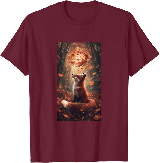 Cottagecore Fox Fox Books Flowers Wildlife Nature T-Shirt - T-Shirt | Maroon
