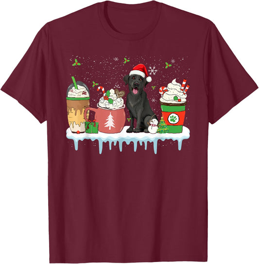 Black Lab Coffee Latte Winter Christmas Dog Mom Holiday T-Shirt - T-Shirt | Maroon