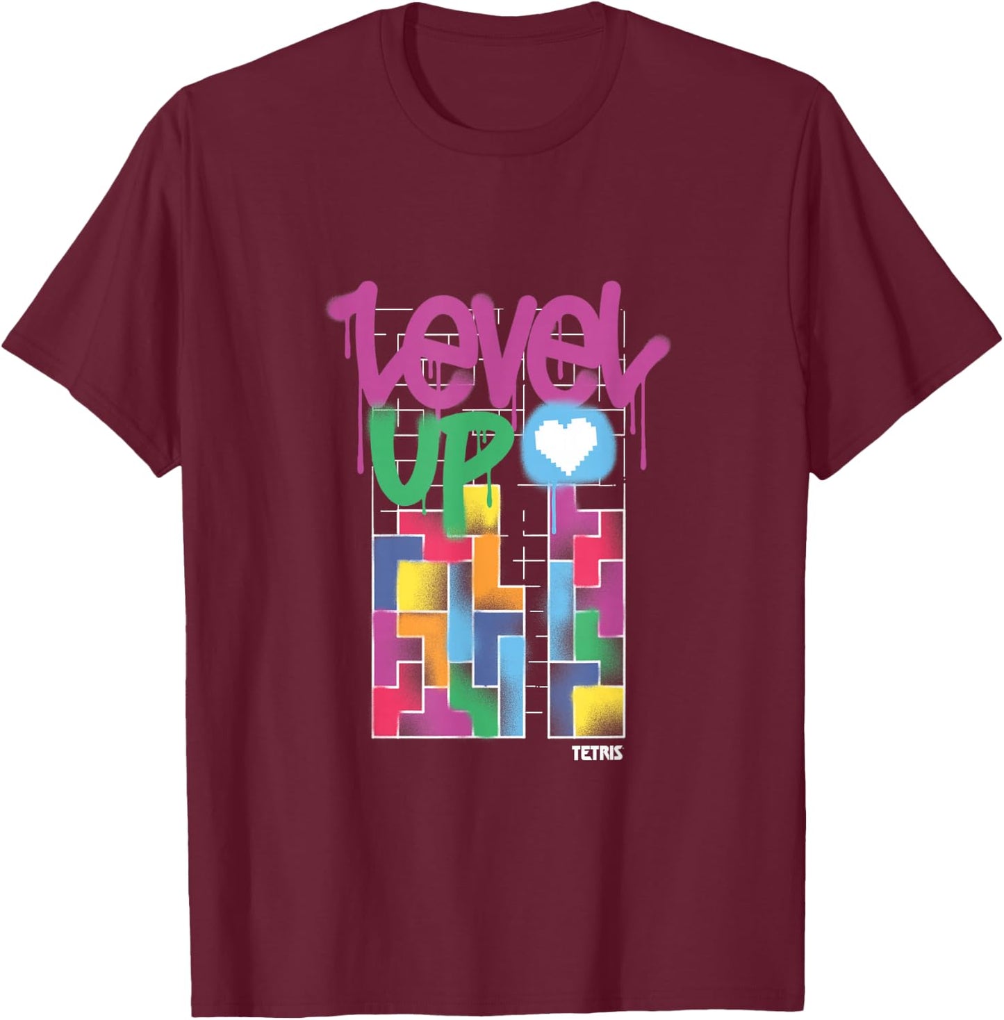 Tetris Level Up T-Shirt - T-Shirt | Maroon