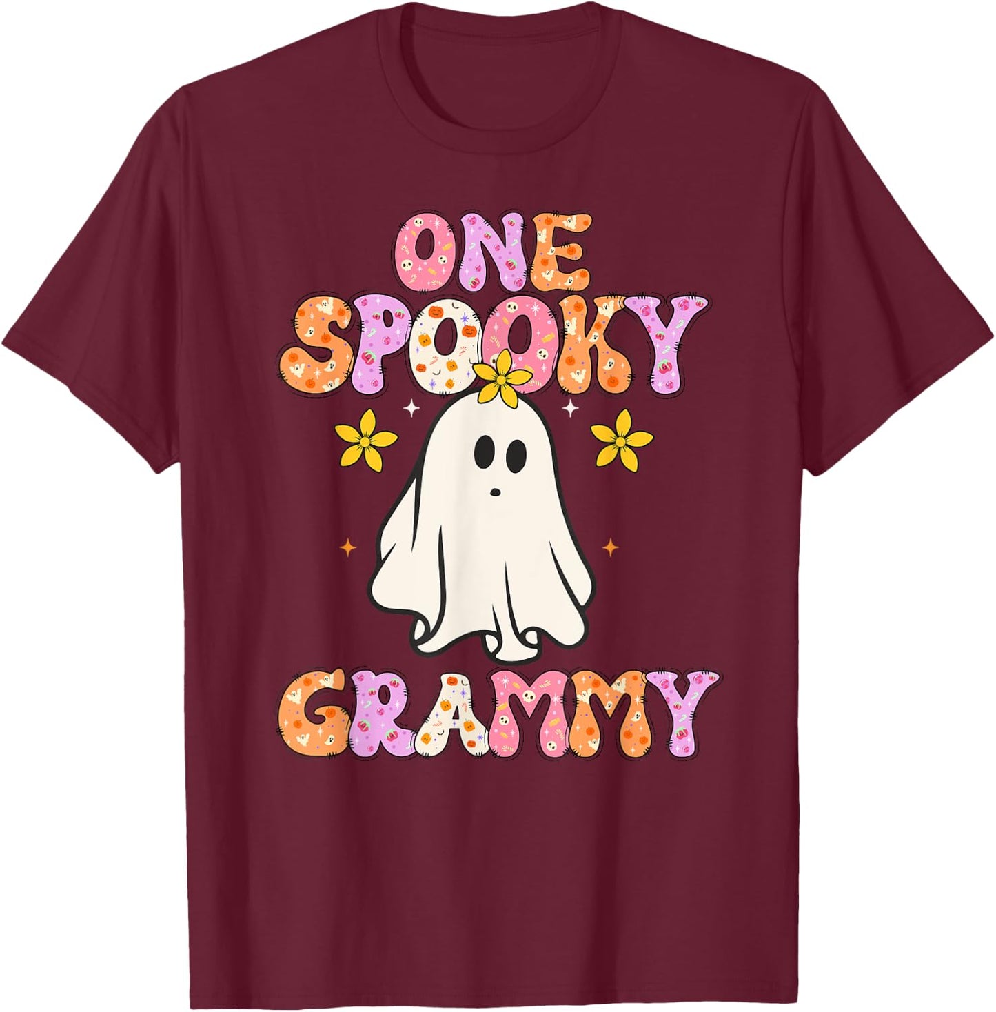 One Spooky Grammy Halloween Grandma Groovy T-Shirt - T-Shirt | Maroon
