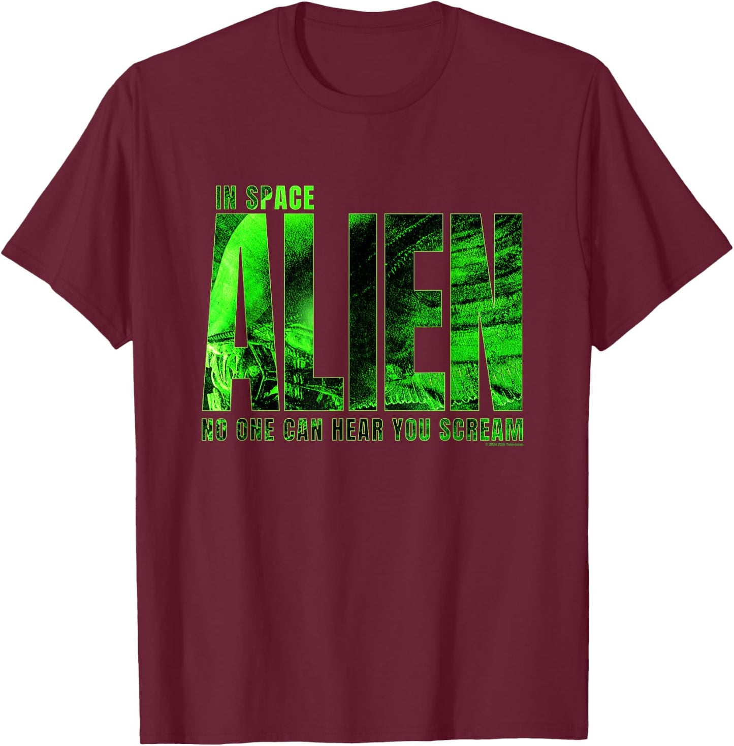 Aliens In Space No One Can Hear You Scream Chest Text Logo T-Shirt - T-Shirt | Maroon